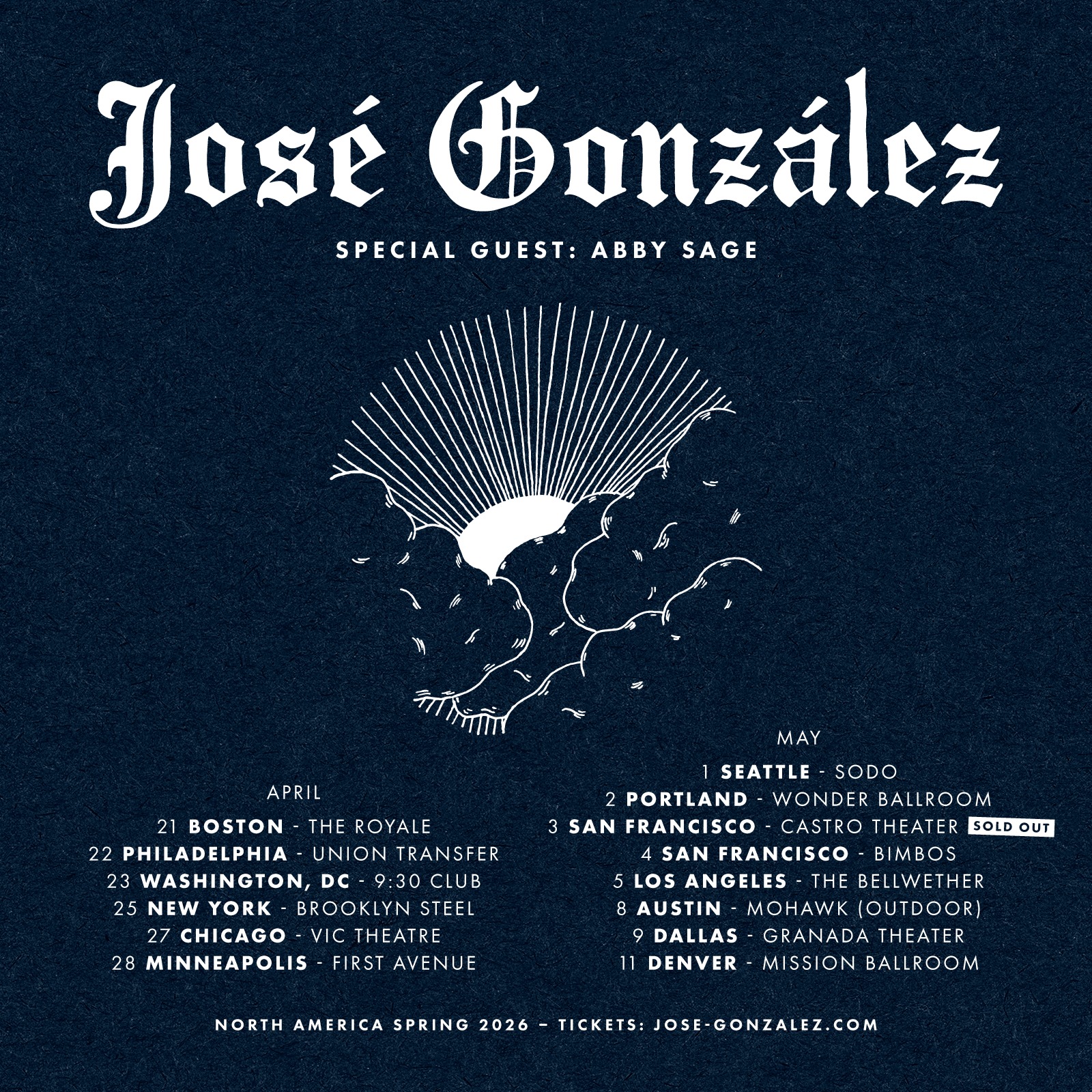 José González Against The Dying Of The Light Tour Poster 2026–2027